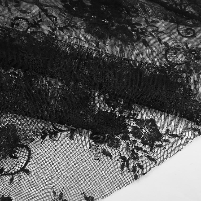 Black Sheer Lace High Waist Pencil Skirt