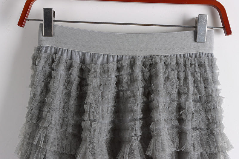 A-Line Mid-Length Tulle Skirt with Layered Mesh Insert