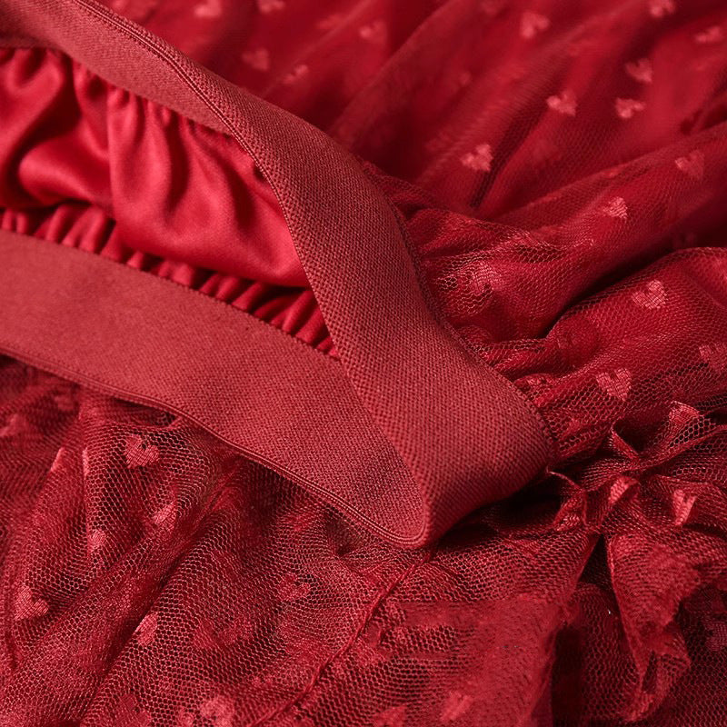 Plus-Size A-Line Tulle Skirt with Jacquard Heart Design