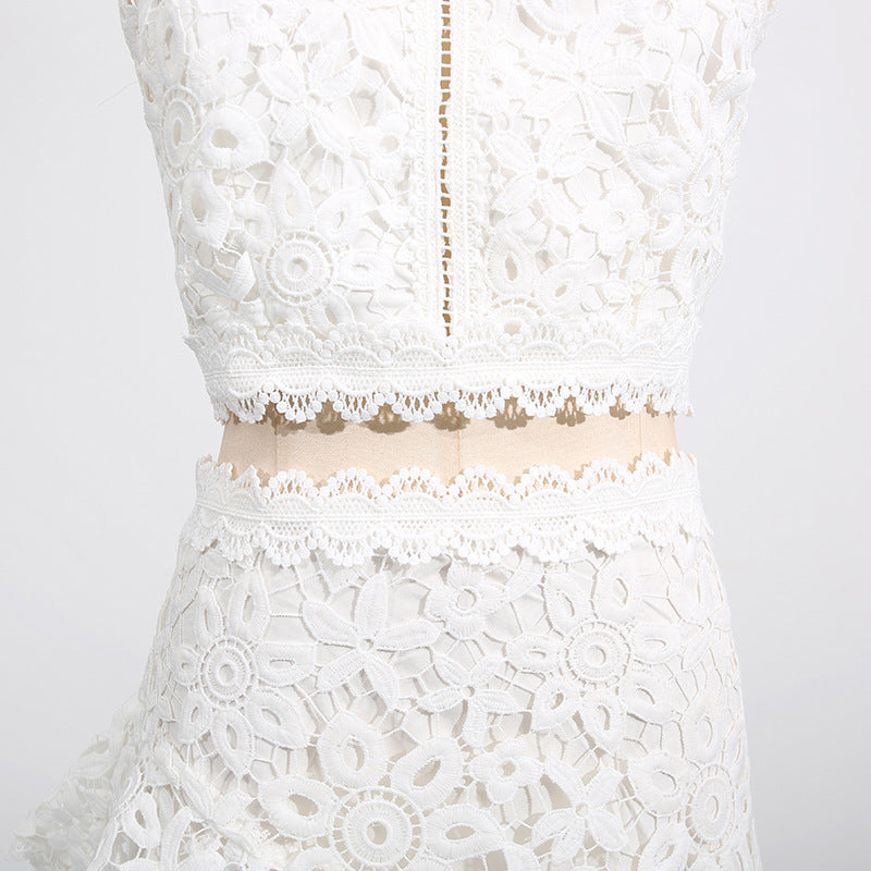 Women's Lace Sleeveless Top & Asymmetrical Skirt Set