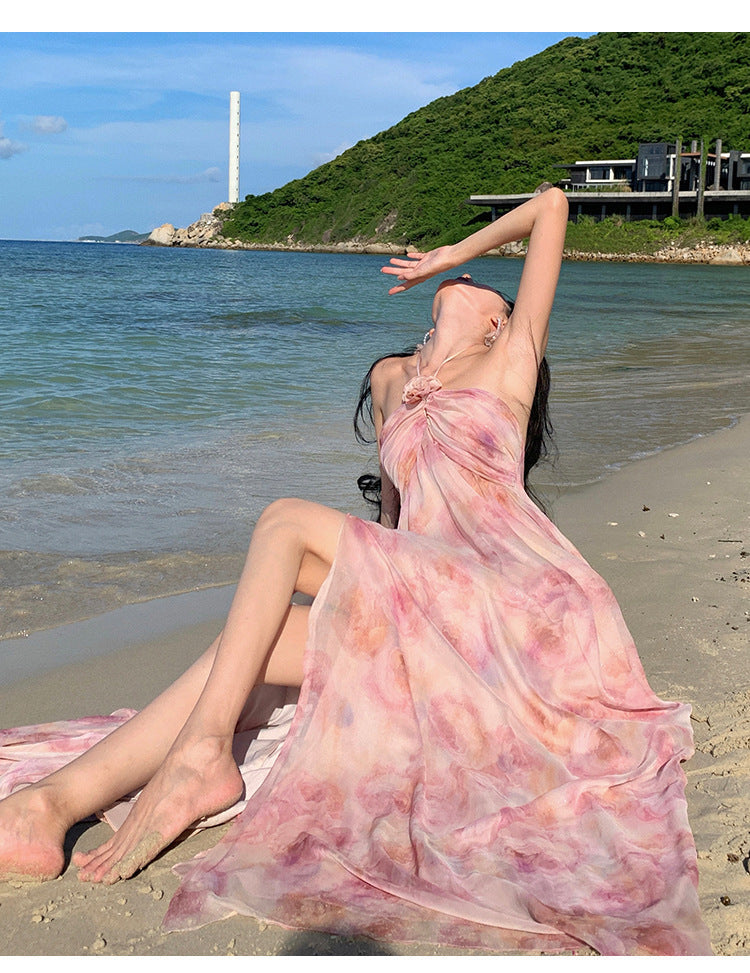 Luxury 3D Floral Halter Neck Dress