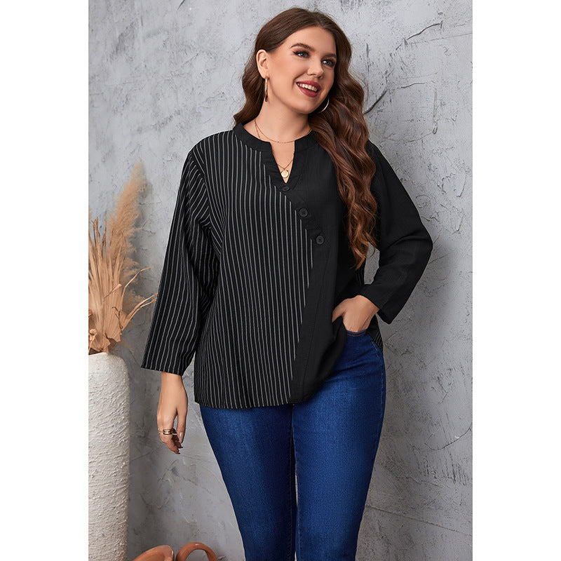 Fashion Striped Long Sleeves Plus Sizes Shirts