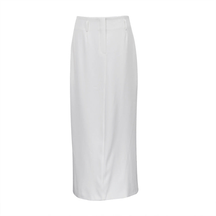 Designer A-Line White Low-Waist Midi Skirt – Unique Casual & Office Women's Skirt