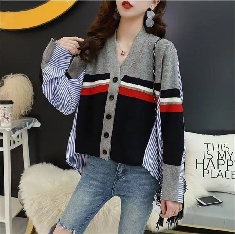 Vintage Long Sleeves Striped Knitting Women Cardigan Sweaters