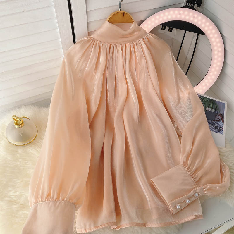 Designer Blouse with Puff Sleeves Women's Shirt, Elegant & Feminine, Soft & Chic