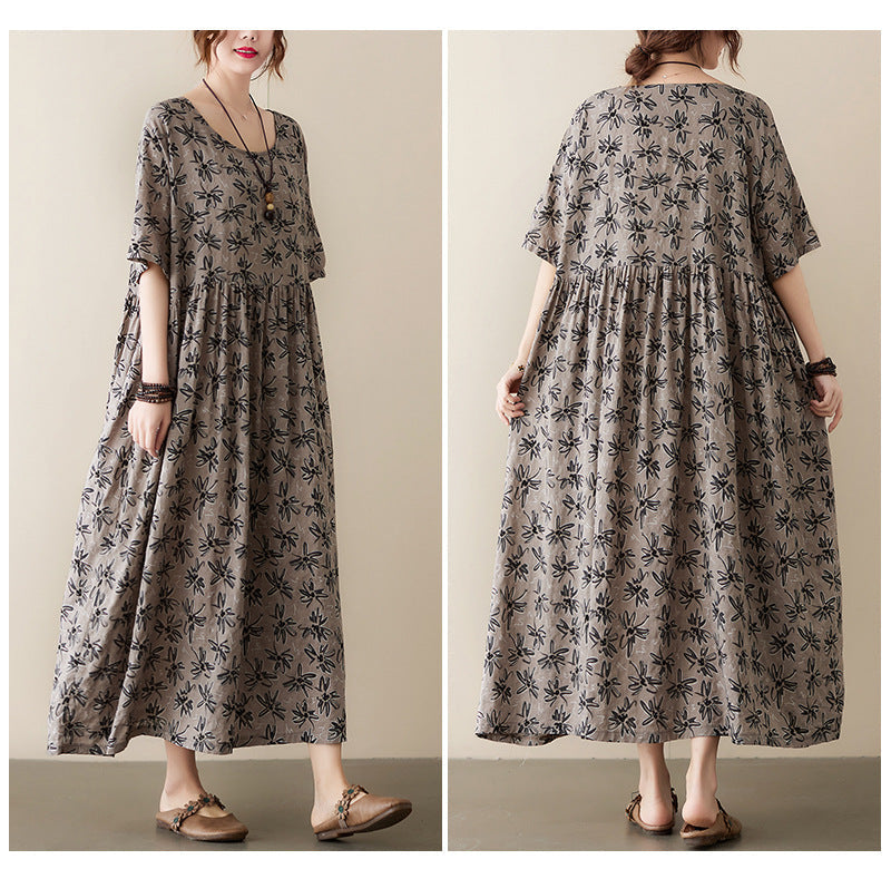 Vintage Leaf Print Plus Sizes Women Dresses-Dresses-Free Shipping at meselling99