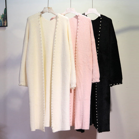 Women Faux Mink Long Knitted Cardigan Sweaters