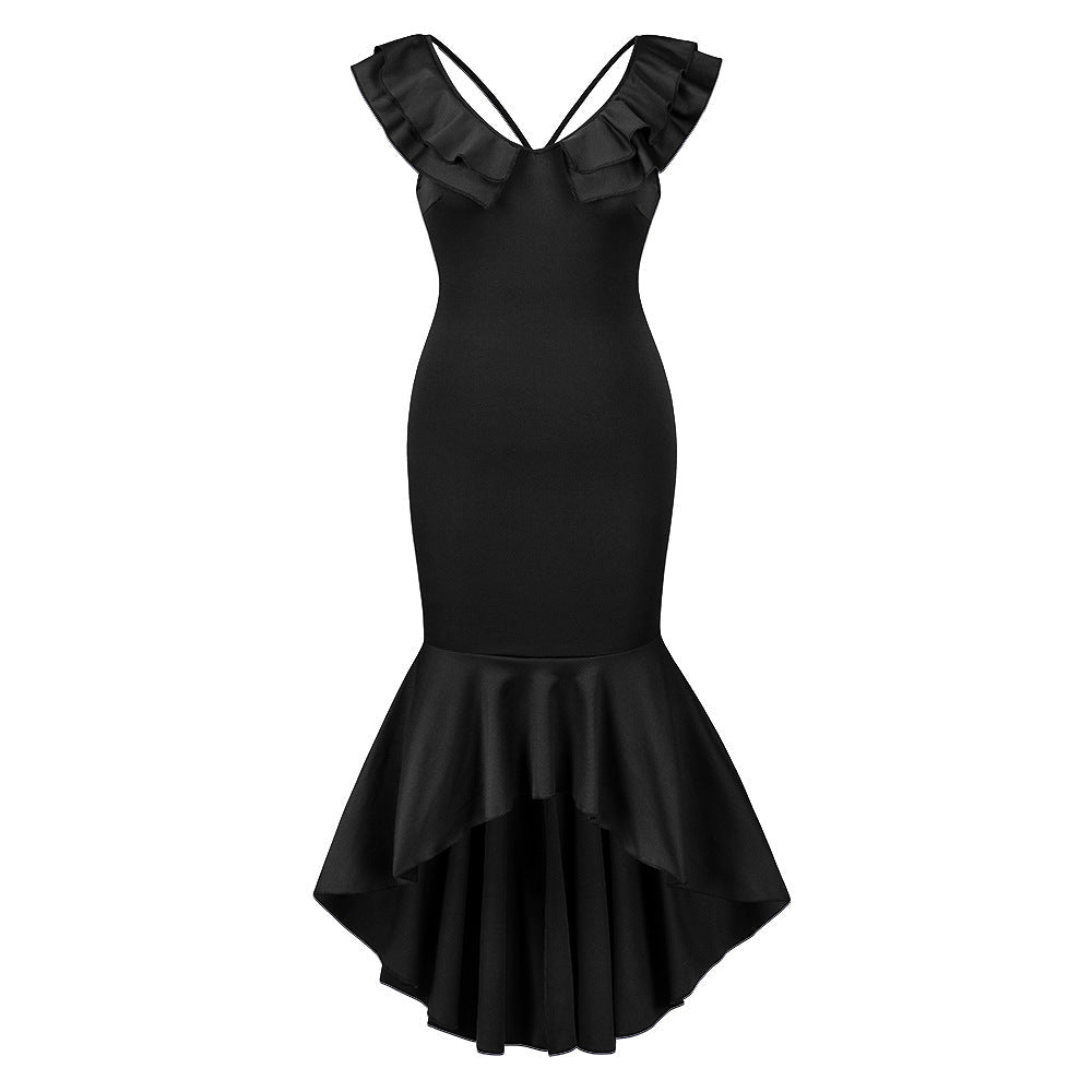 Sexy Backless Women Party Mermaid Dresses-Black-S-Free Shipping at meselling99