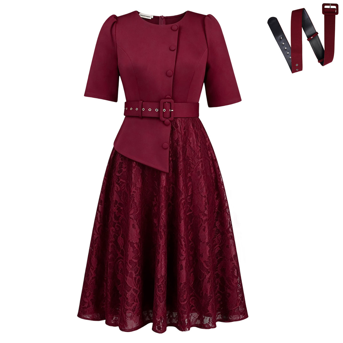 Summer Elegant Lace Spliced High-Waist Plus Size Two-Piece Look Dress