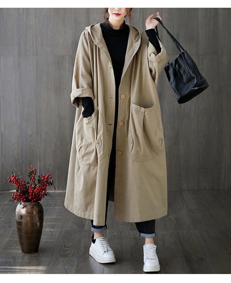 Casual Plus Sizes Long Hoody Trenchcoat-STYLEGOING
