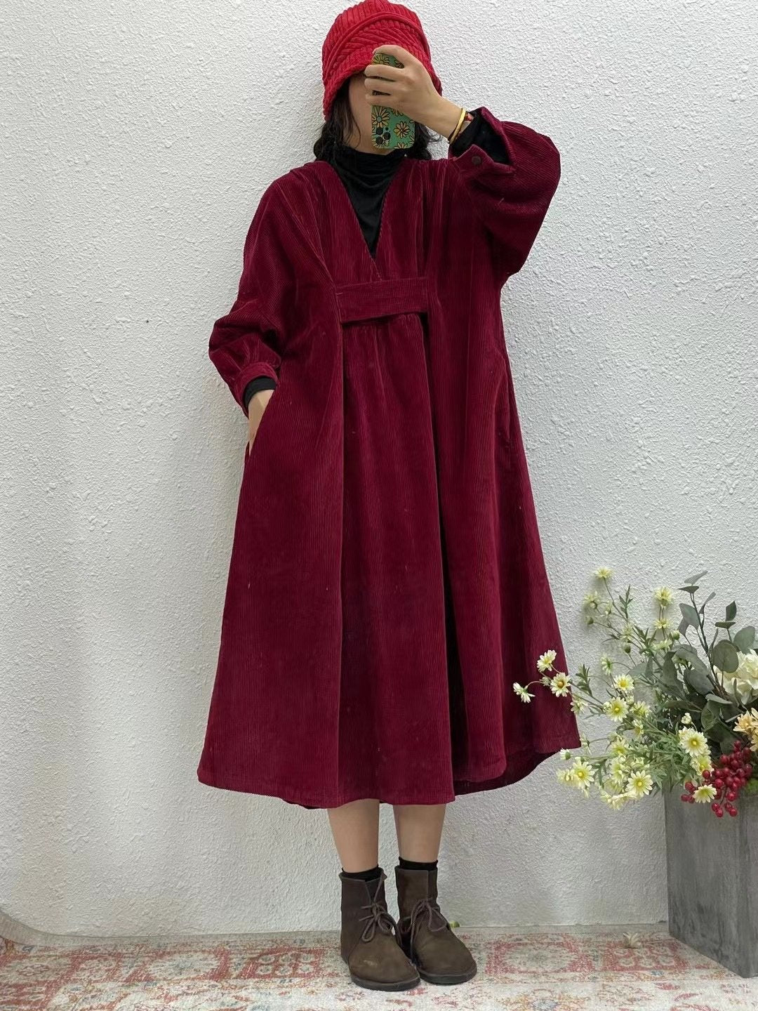 Vintage Plus Sizes High Waist Cozy Dresses-Dresses-Wine Red-One Size(45-65kg)-Free Shipping at meselling99