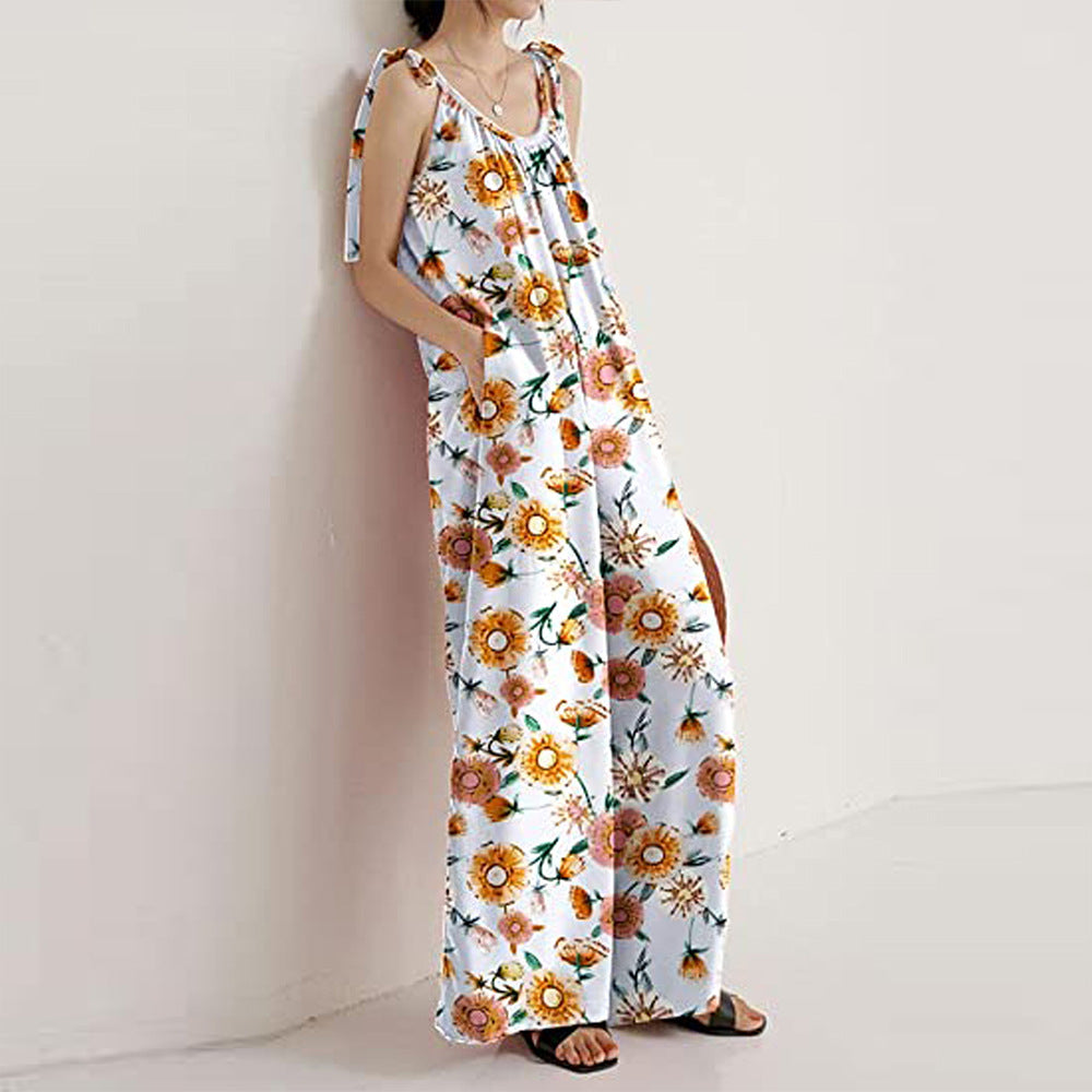 Casual Floral Print Summer Long Jumpsuits
