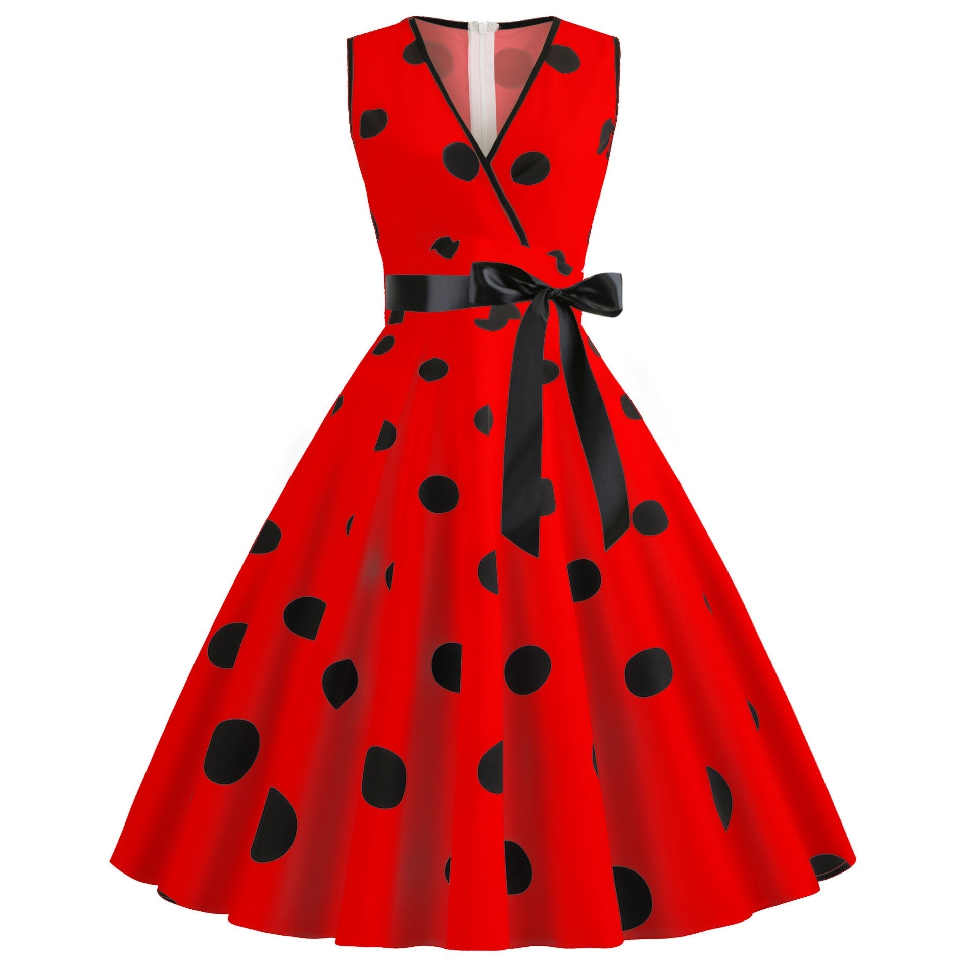 Summer Sleeveless Polka Dot Dresses-Dresses-Red-S-Free Shipping at meselling99