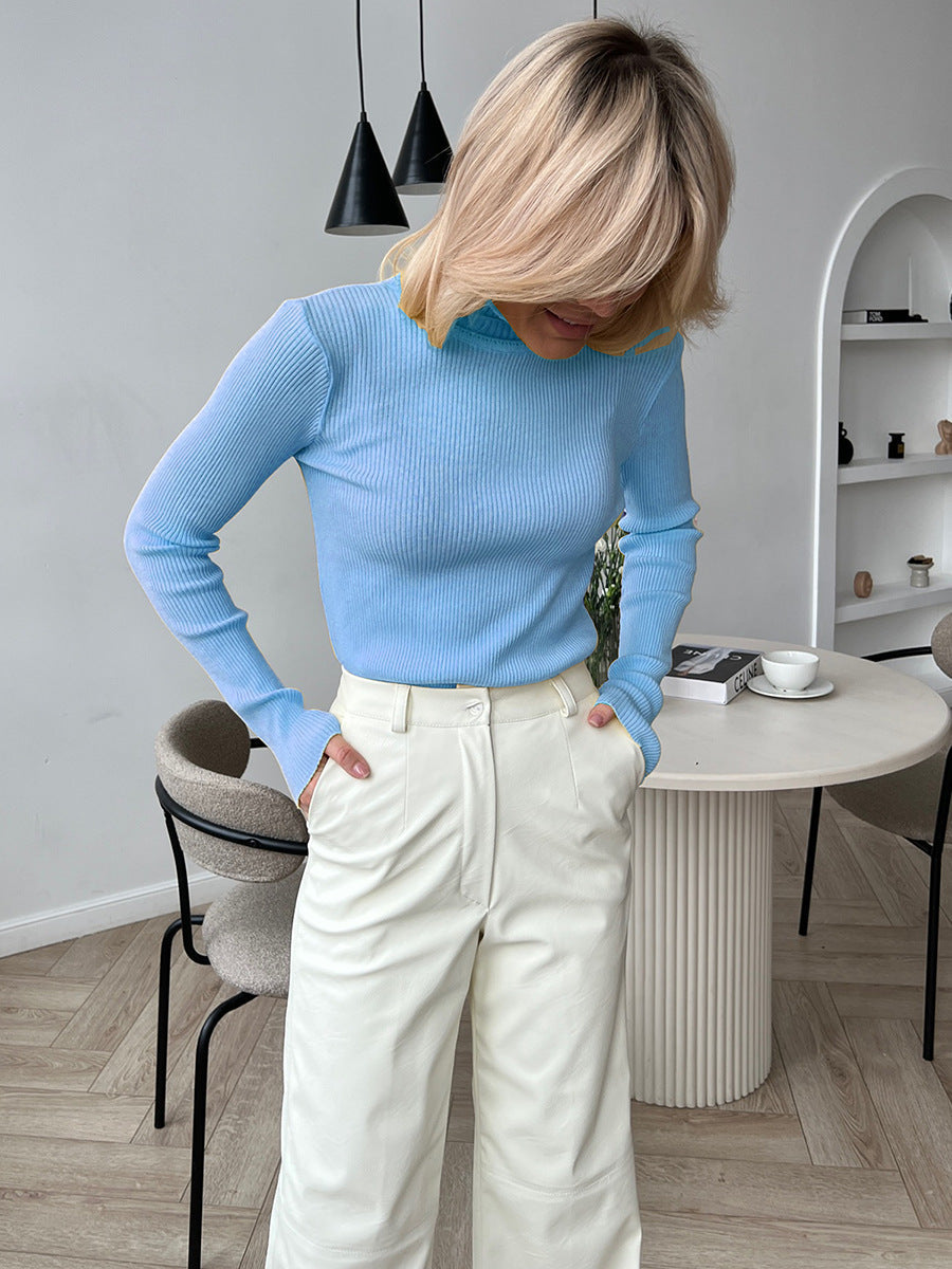 Fashion High Neck Pullover Knitted Tight Sweater