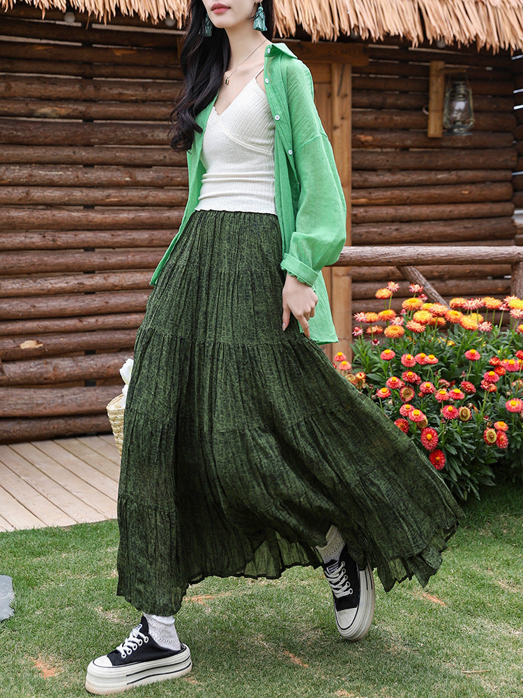 Yuan Su's new summer Wizard of Oz floral pleated skirt, high waist versatile and thin wrinkled A-shaped big swing skirt-The Wizard of Oz-one size fits all-Free Shipping Leatheretro