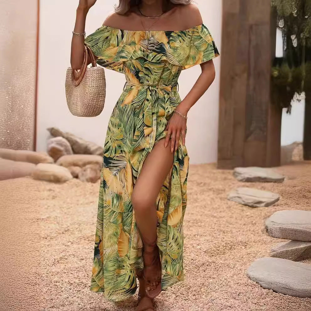 Women's Summer Off-Shoulder Ruffled Tie-Waist Dress