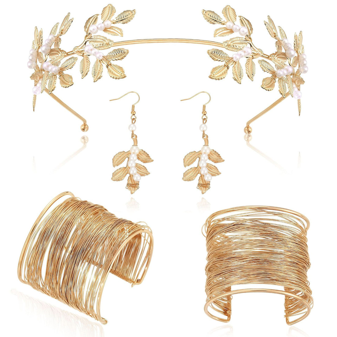 Gold Leaf Pearl Headband – Elegant Wire Wrap Hair Accessory for Women