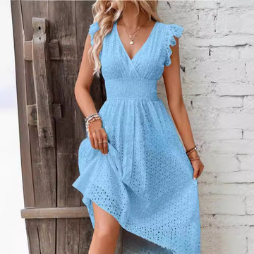 Women's Slimming V-Neck Plus Size Solid Color Dress