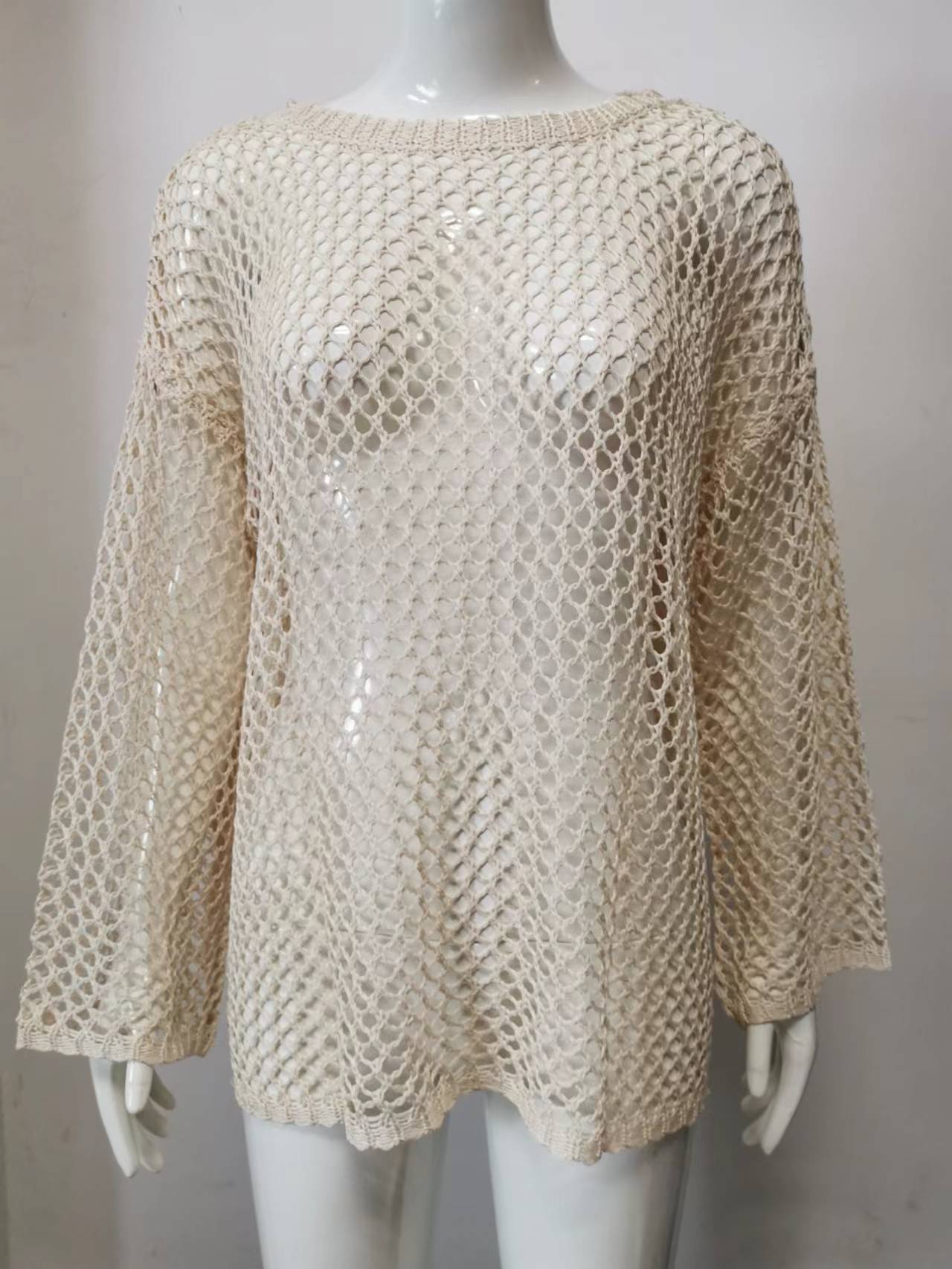 Women's Summer Boho Crochet Mesh Knit Oversized Pullover.