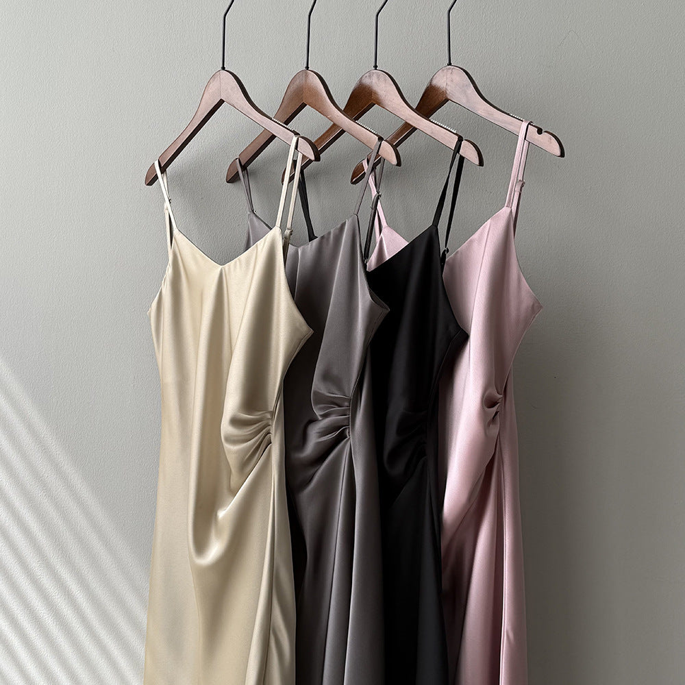 Satin Slip Dress – Elegant A-Line Maxi Dress with Adjustable Straps
