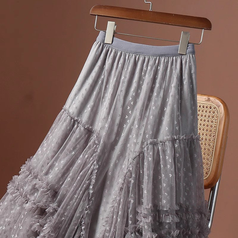 Plus-Size A-Line Tulle Skirt with Jacquard Heart Design
