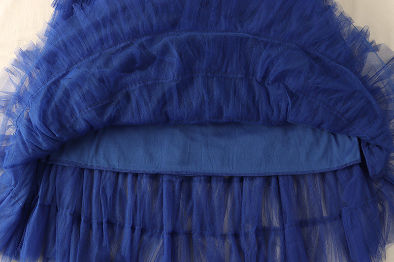 A-Line Mid-Length Tulle Skirt with Layered Mesh Insert