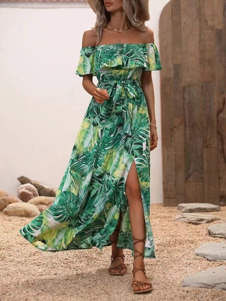 Women's Summer Off-Shoulder Ruffled Tie-Waist Dress