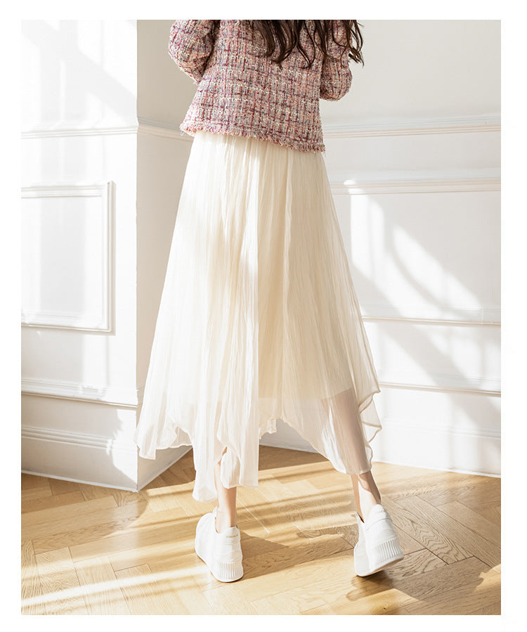 Women's High-Waisted A-Line Mesh Midi Skirt