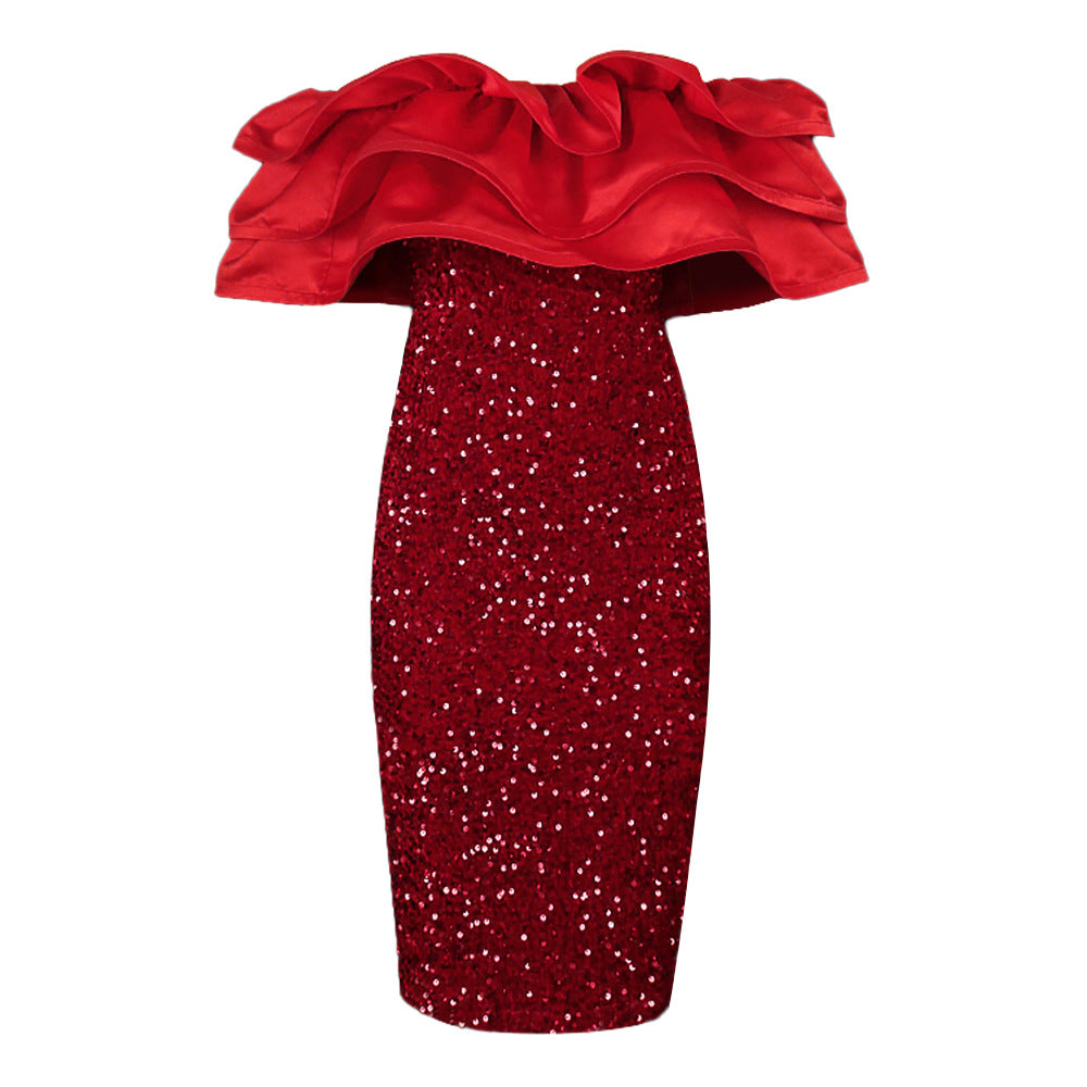 Sexy Red Sequined Strapless Women Party Dresses-Dresses-Free Shipping at meselling99