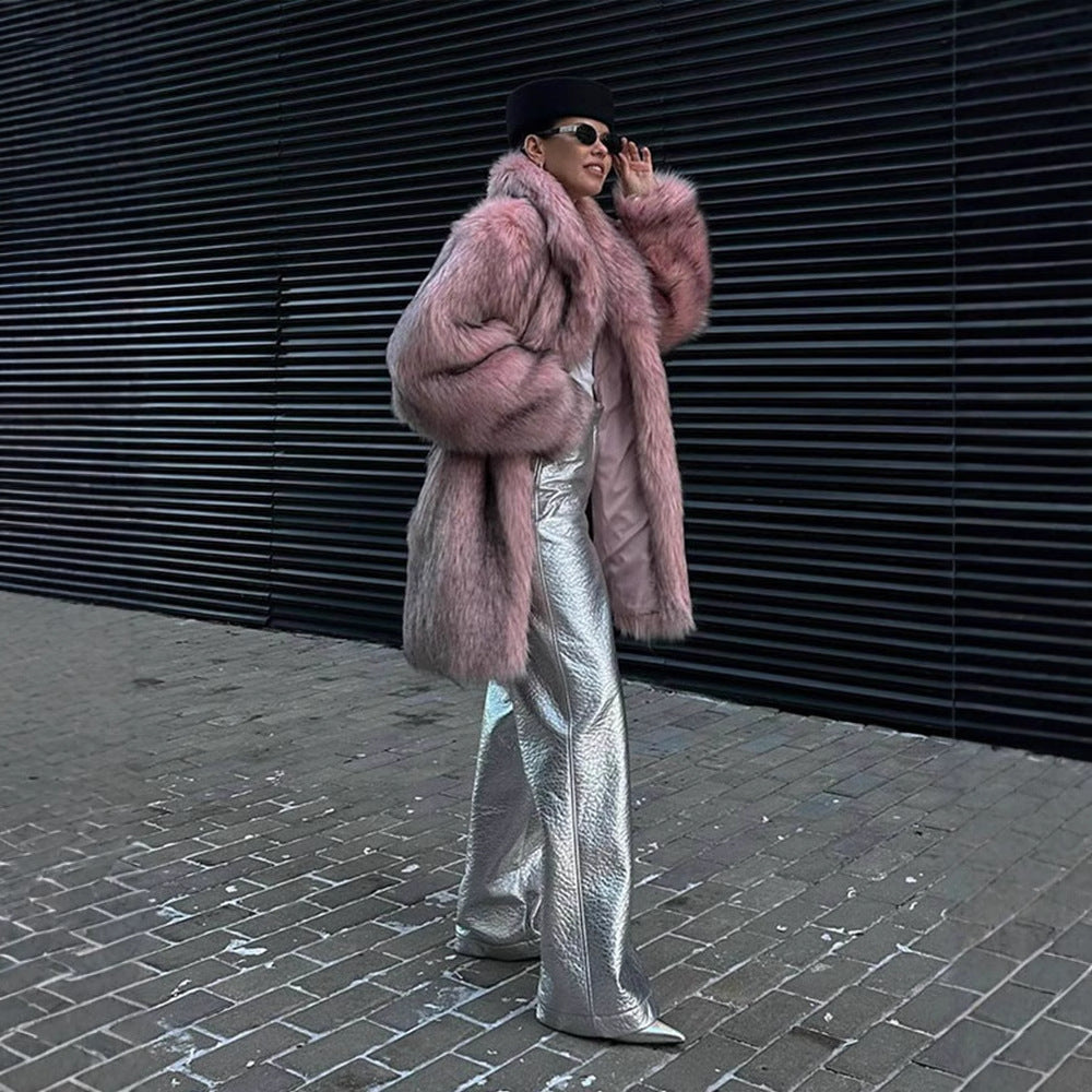 Pink Women's Faux Fur Coat