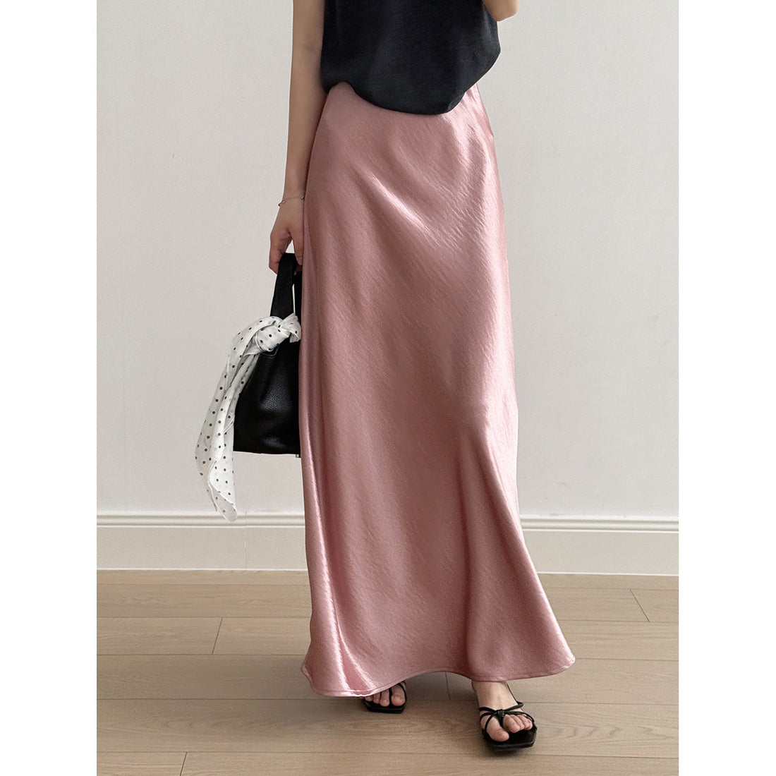 uxury Satin Midi Skirt – High Waist Bodycon Fishtail Skirt with Textured Detail-White-M-Free Shipping Leatheretro