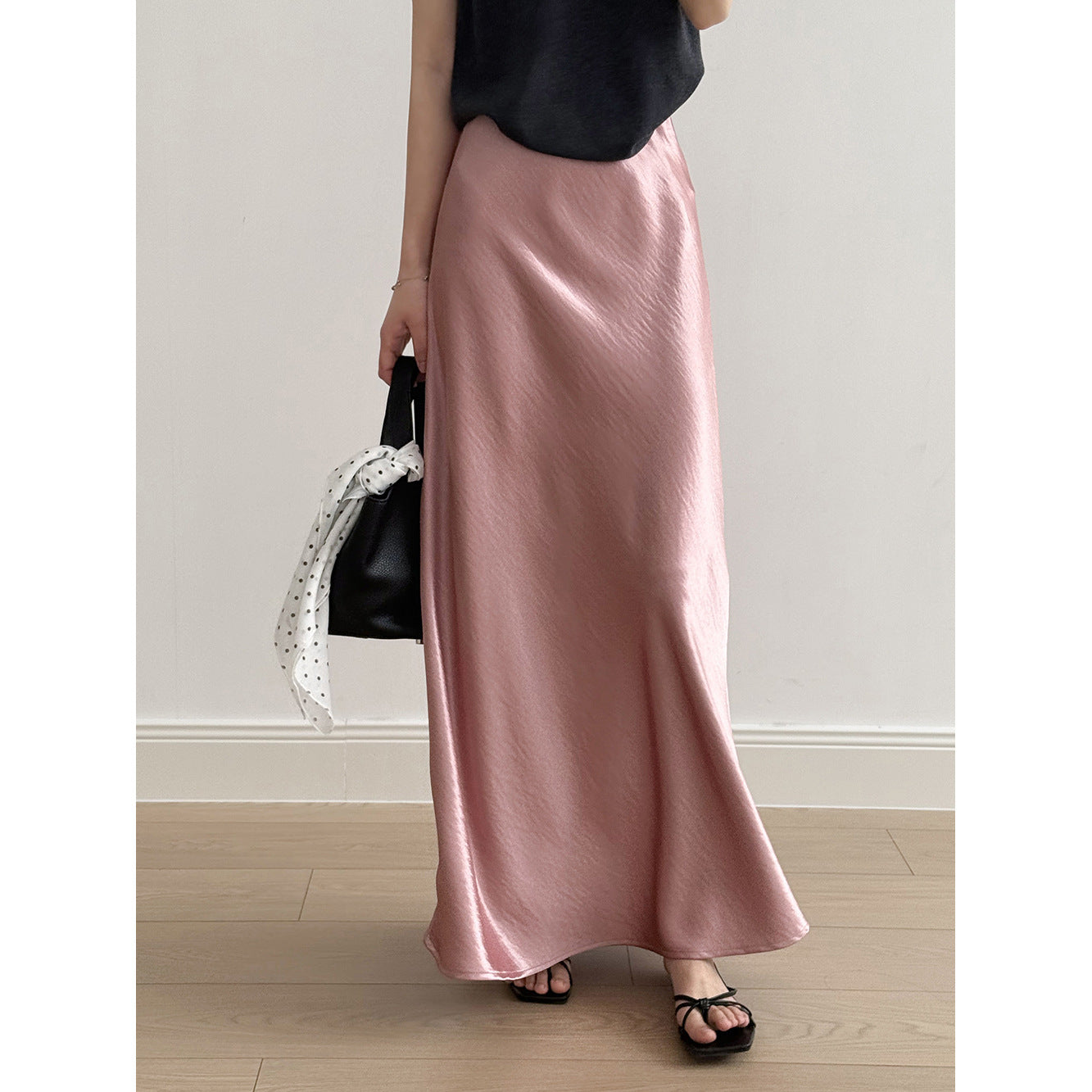 uxury Satin Midi Skirt – High Waist Bodycon Fishtail Skirt with Textured Detail-White-M-Free Shipping Leatheretro