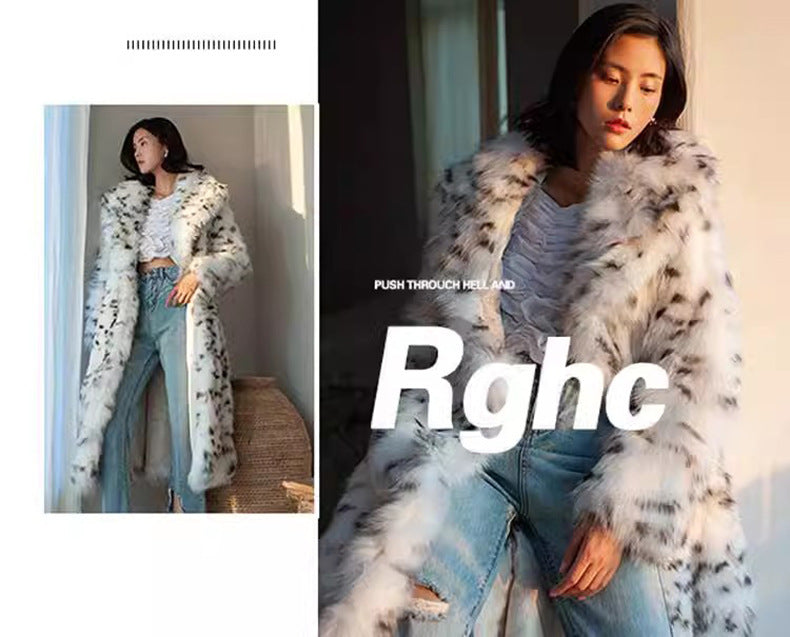 Women's Long Leopard Print Fur Coat