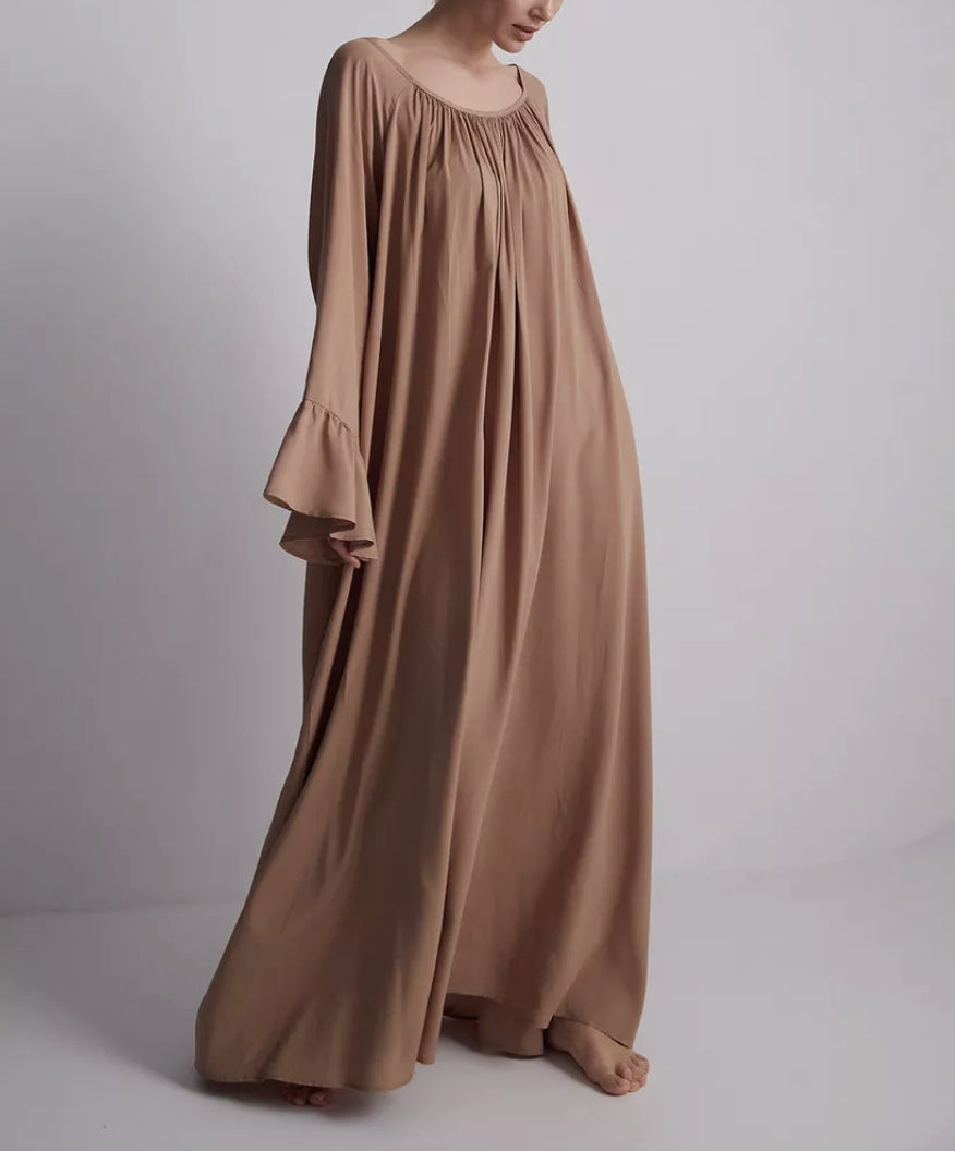 Boho Oversized Dress – Flowy Maxi Robe Dress in Solid Color-Brown-One Size-Free Shipping Leatheretro