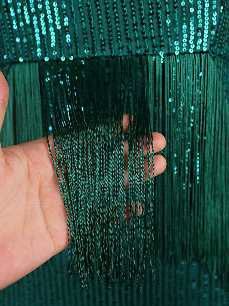 Green Tassels Design Irregular Party Dresses-Dresses-Free Shipping at meselling99