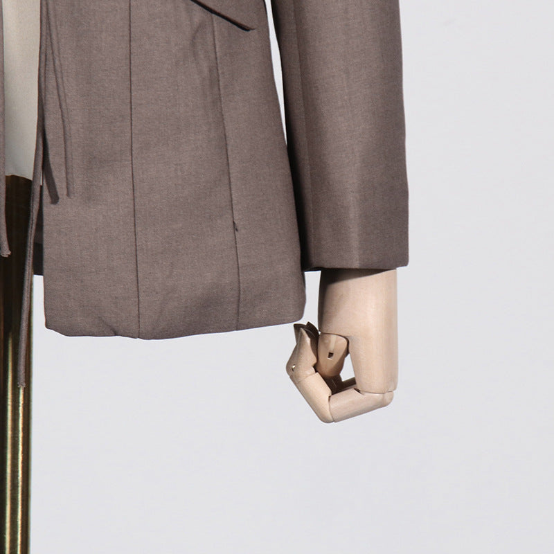 Women's Designer V-Neck Lace-Up Belted Asymmetrical Blazer Jacket