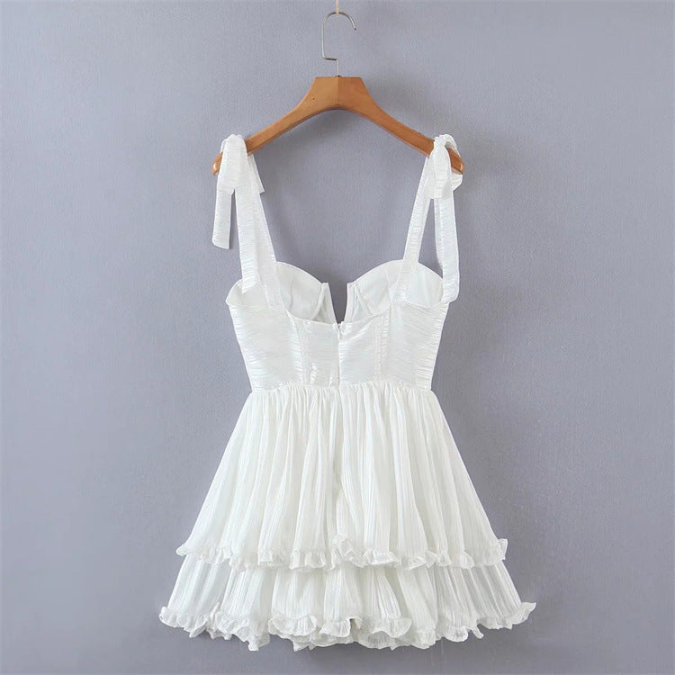 Sweety Summer Cake Style Backless Mini Dresses-White-XS-Free Shipping at meselling99