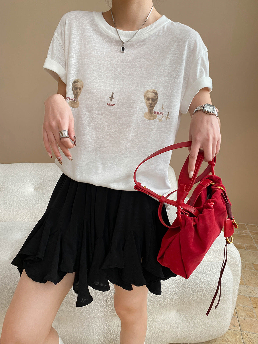 Oversized Round Neck Short-Sleeve T-Shirt for Women