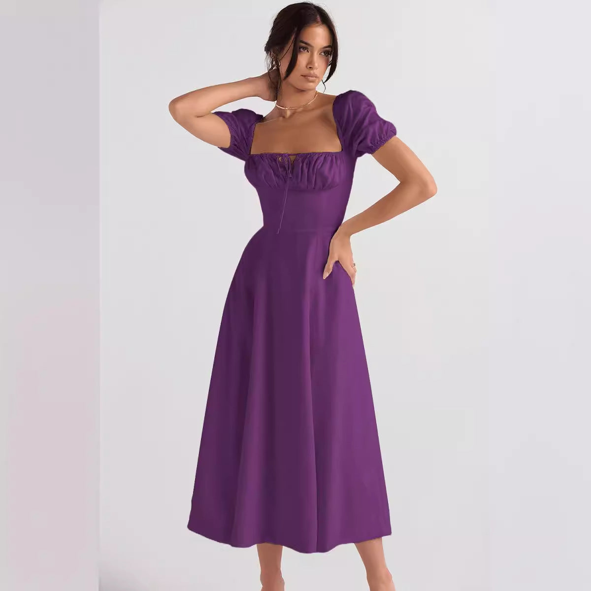 Women's Floral Wrap Slit Maxi Dress with Puff Sleeves