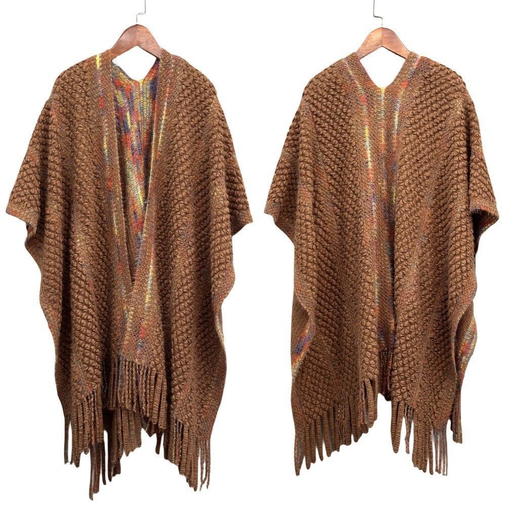 Colorful Popcorn Stitch Knit Shawl