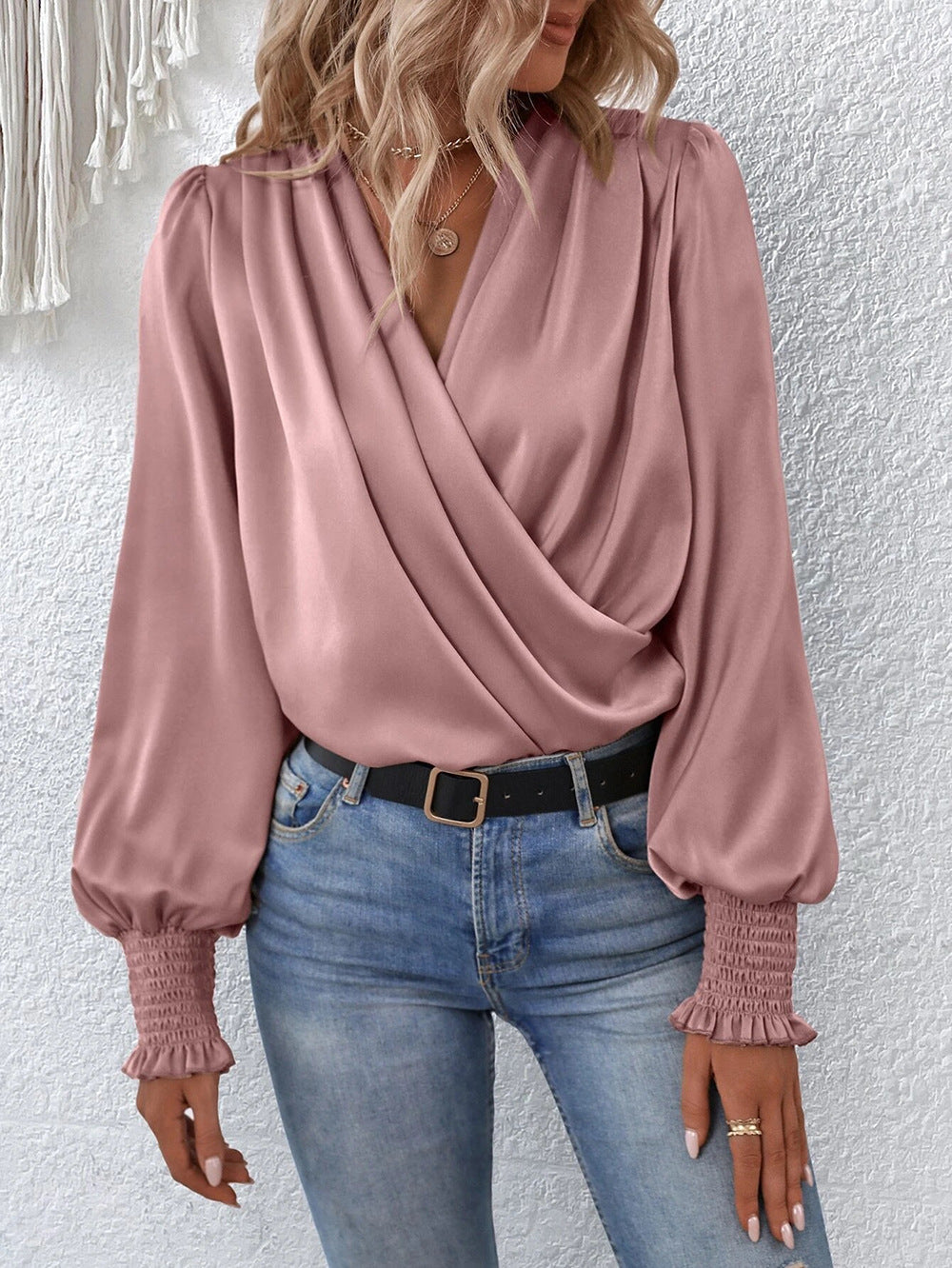 Elegant V Neck Long Sleeves Blouses Shirts