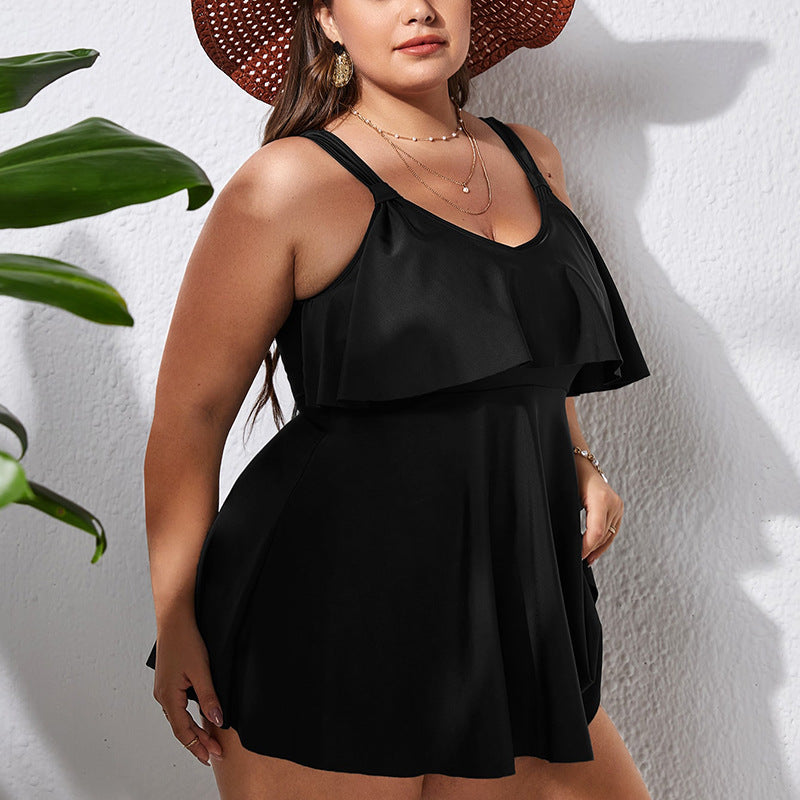 Summer Ruffled Plus Sizes Black Swimsuits
