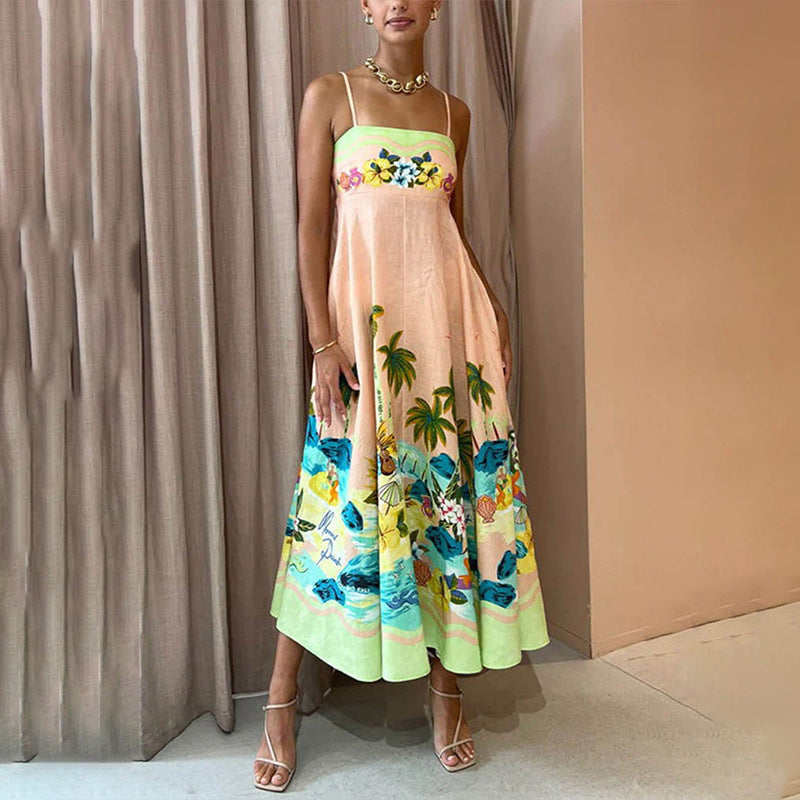 Elegant High-Waist Floral Print Sundress