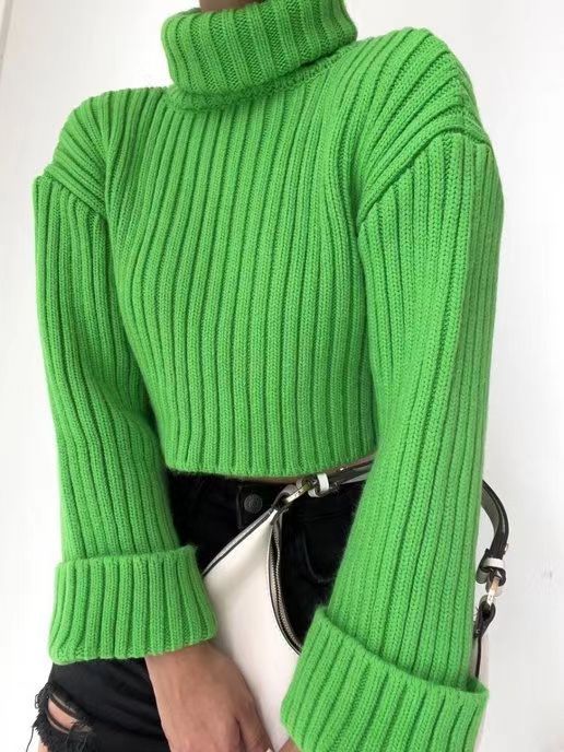 Casual High Neck Trumpet Sleeves Pullover Sweaters