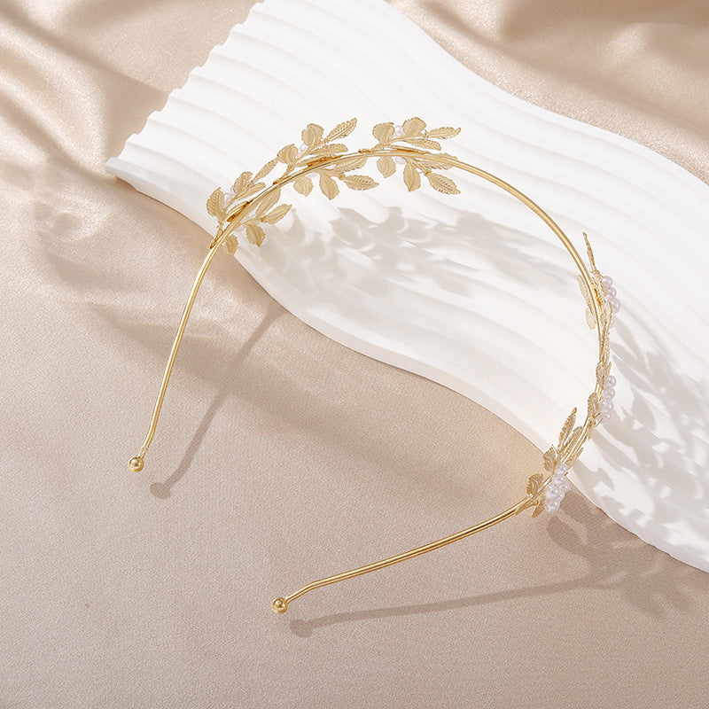 Gold Leaf Pearl Headband – Elegant Wire Wrap Hair Accessory for Women