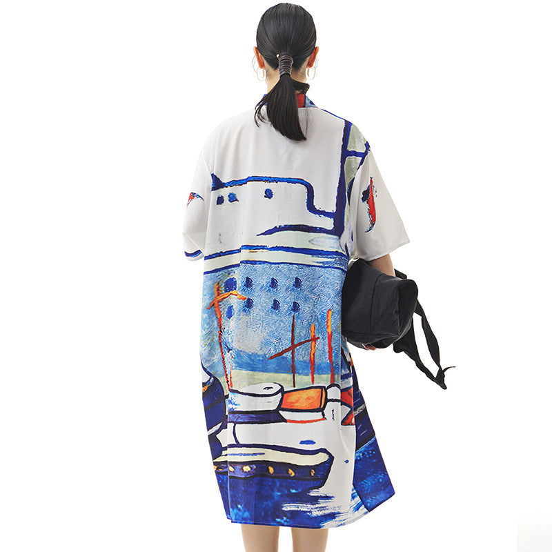 Summer Graffiti Designed Casual Long Sleeves Shirts-Dresses-Free Shipping at meselling99