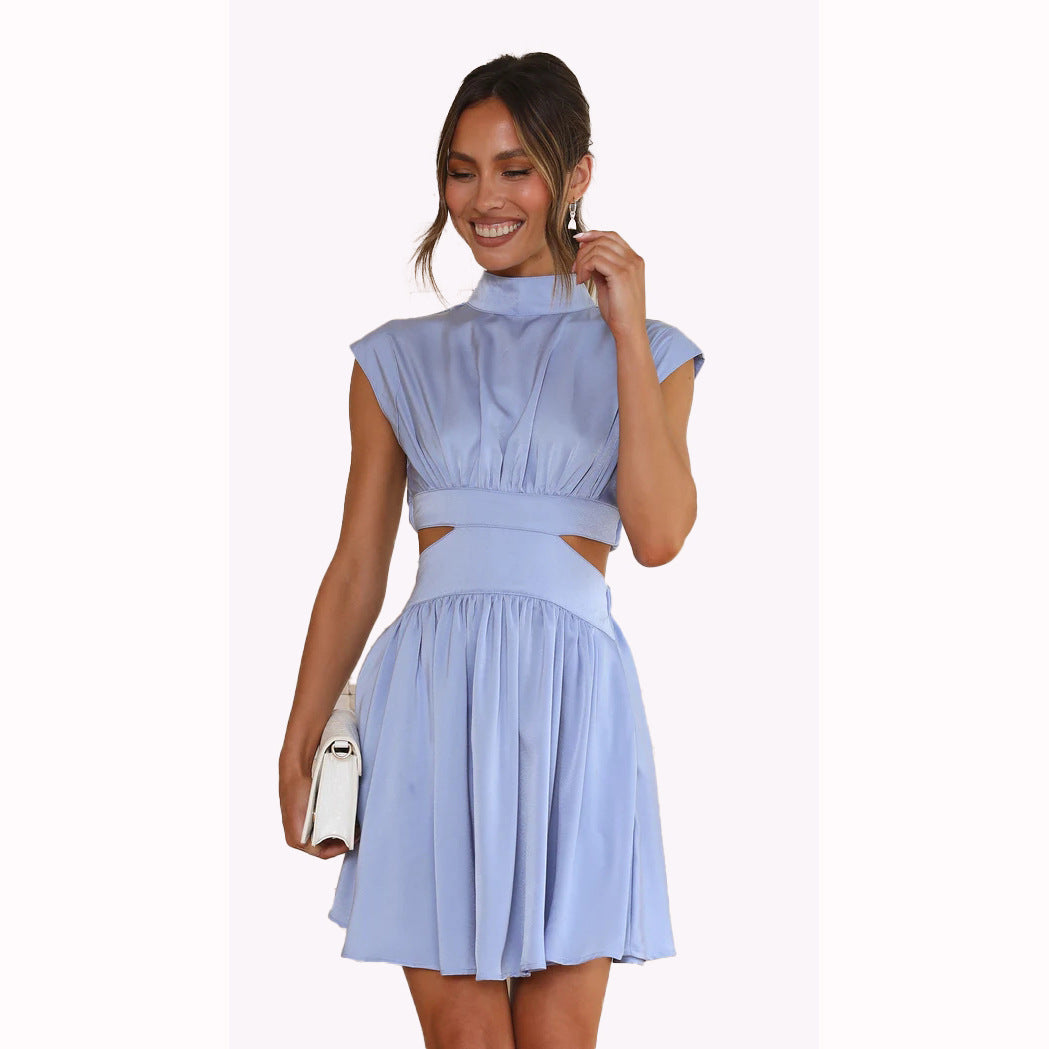 Fashion Stand Collar Midriff Baring Short Dresses