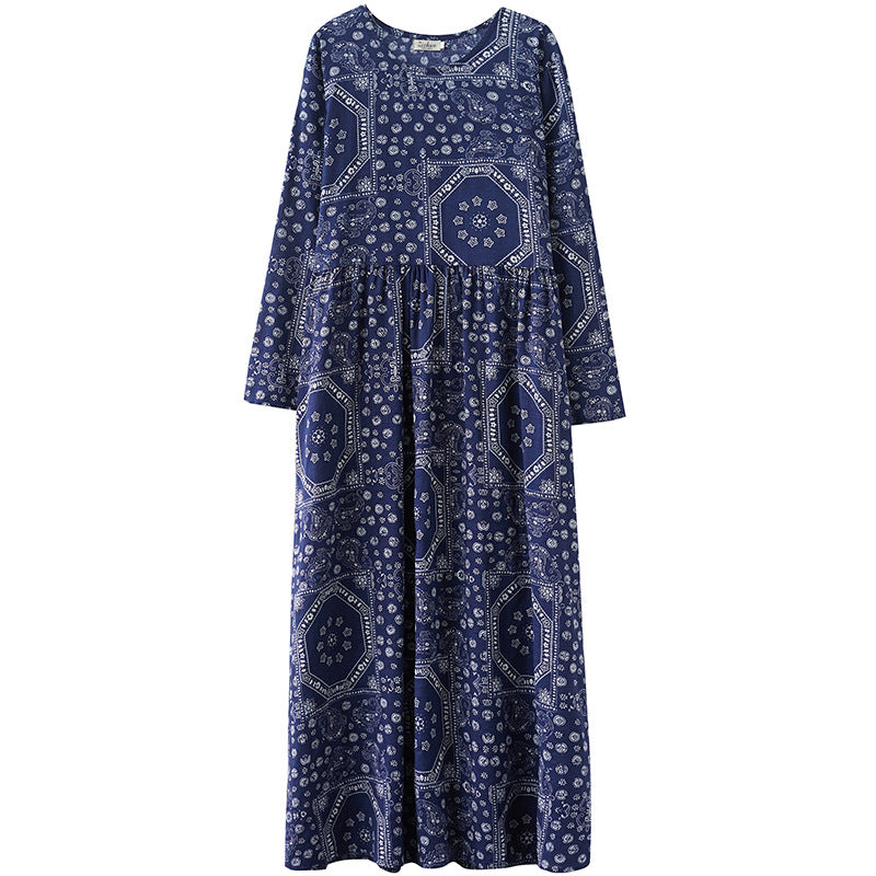 Vintage Plus Sizes Long Sleeves Blue Fall Dresses-Dresses-Free Shipping at meselling99