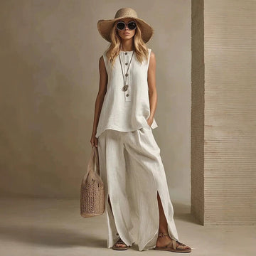 Women's Cotton Linen Sleeveless Two-Piece Set
