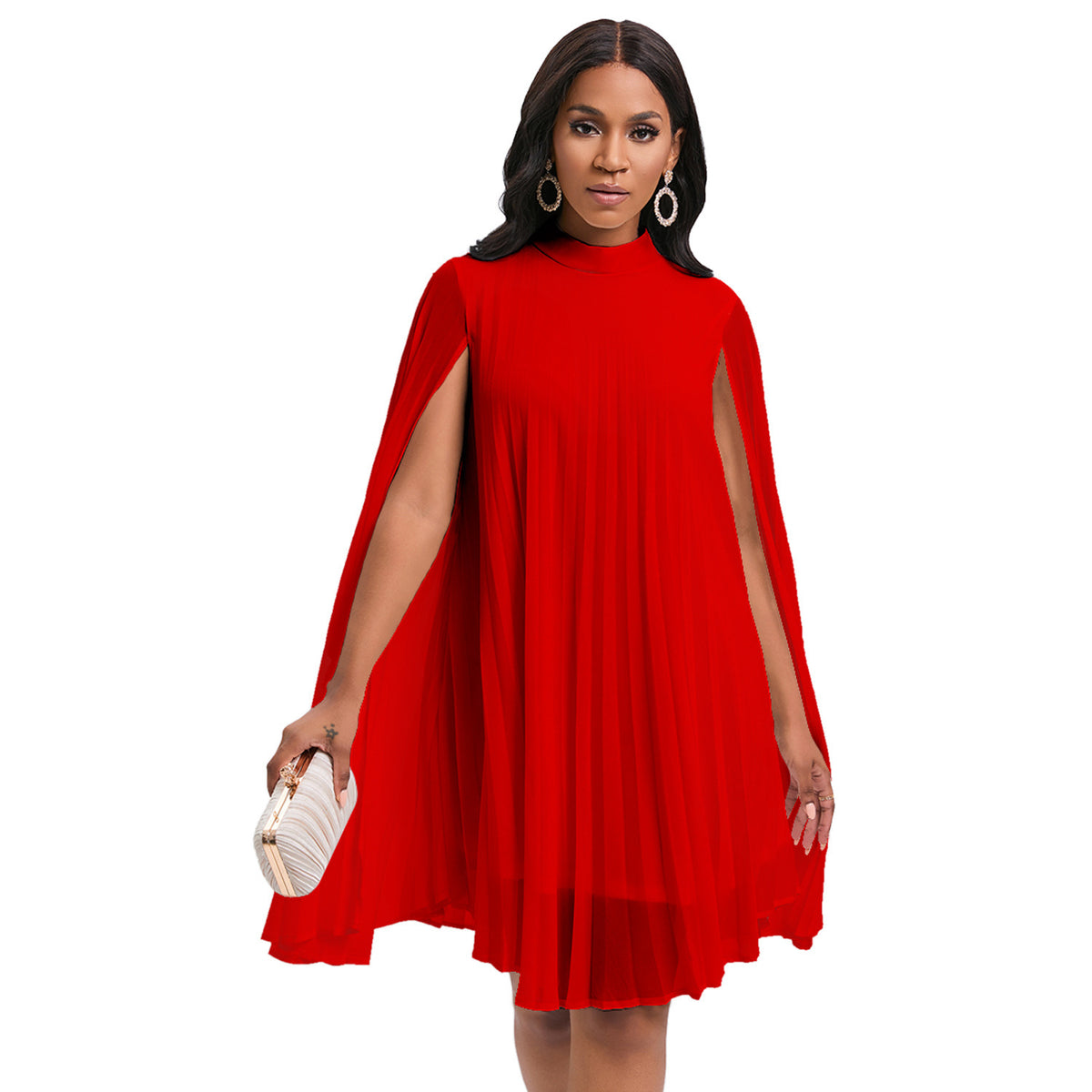 Elegant Chiffon Batwing Sleeve Pullover Cape Dress